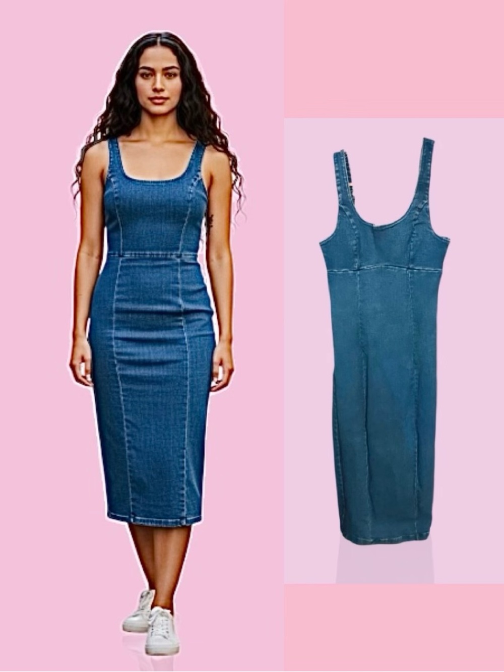 Haute Monde Denim Tank Midi Dress - Blue. Length is 45, Pit 2 pit is 13.